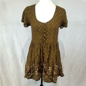 Olivaceous olive green bohemian ditsy floral baby doll dress size small